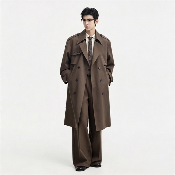 HJDHS Man's Long Notch Lapel Coats, Double-Breasted Peacoat, Casual Classic Fall Winter Overcoat